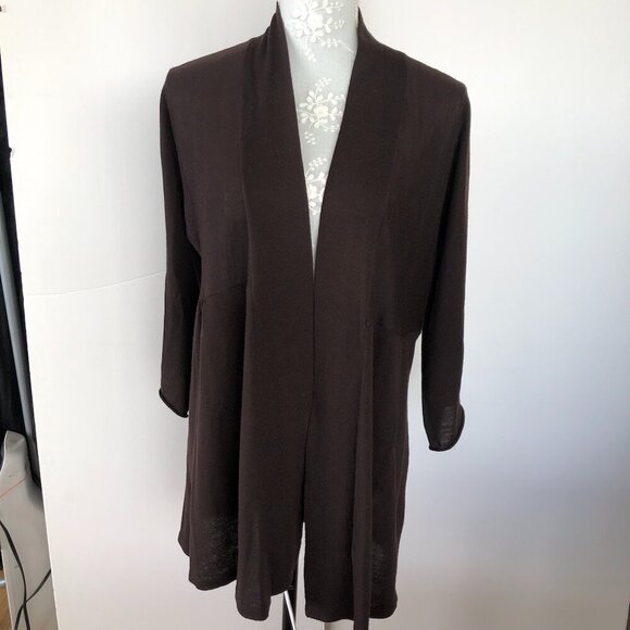 EILEEN FISHER OpenFront Merino Wool Eggplant/Brown Cardigan/Sweater 3/4 sleeve M - Picture 7 of 16